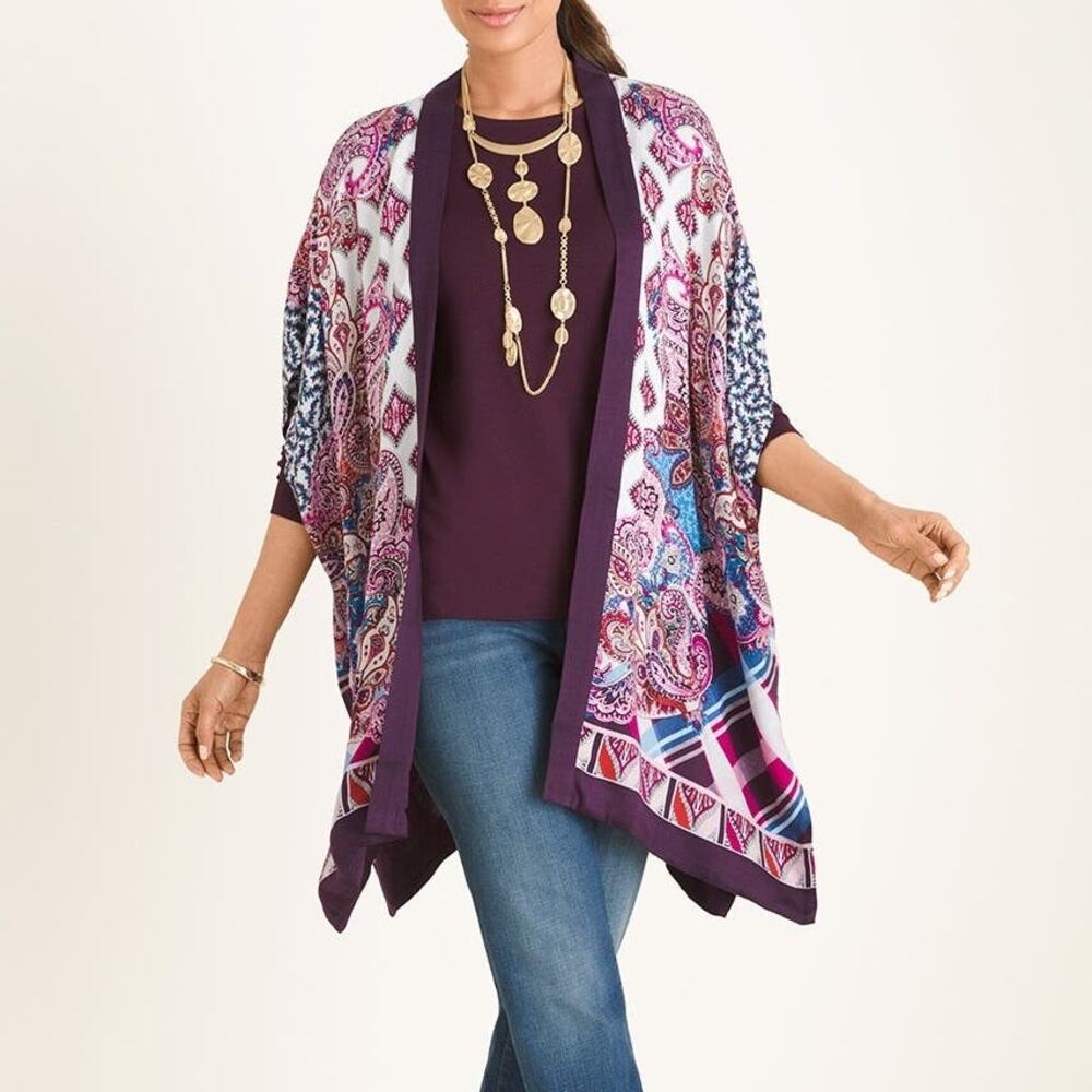 Chico's Purple, Pink & Blue Paisley Open Front Wrap